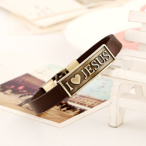 I LOVE JESUS Bracelet w/ Leather Band