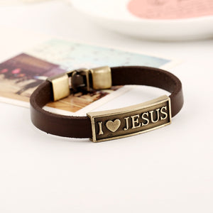 I LOVE JESUS Bracelet w/ Leather Band