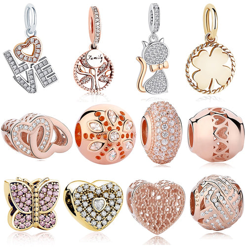 925 Sterling Silver & Rose Color Pandora Style Charms